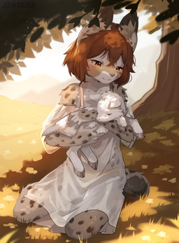 anthro backlighting biped black_tail_tip brown_eyes brown_hair clothed clothing cloven_hooves cuddling dappled_light day dipstick_tail domestic_pet dress duo ear_tuft female feral fur furries_with_pets grass hair hooves light markings meadow outside peaceful_expression pink_nose plant quadruped shoulder_length_hair sitting sitting_on_ground sleeping sunlight tail tail_markings tan_body tan_clothing tan_fur tan_underwear translucent translucent_clothing tree tuft underwear visible_underwear white_body white_fur young janiskisa zaire_(nightdancer) bovid caprine felid feline lynx mammal sheep hi_res lighting