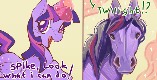 arm_tuft dialogue female feral horn magic shoulder_tuft simple_background smile solo telekinesis tuft wings nepentz friendship_is_magic hasbro my_little_pony mythology twilight_sparkle_(mlp) equid equine horse mammal mythological_creature mythological_equine unicorn winged_unicorn absurd_res comic hi_res meme