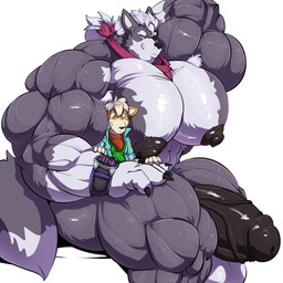 anthro areola big_muscles big_pecs big_penis black_nipples black_penis clock duo genitals huge_muscles huge_pecs huge_penis hyper hyper_genitalia hyper_muscles hyper_pecs hyper_penis male male/male muscular muscular_male nipples pecs penis size_difference thick_penis watch bobert nintendo star_fox fox_mccloud wolf_o'donnell canid canine canis fox mammal wolf 1:1 hi_res