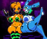 anthro big_breasts breasts crossgender duo ear_piercing ear_ring electronics female green_eyes headphones headphones_around_neck machine mtf_crossgender nipple_piercing nipple_tape nipples pasties piercing ring_piercing tape thick_thighs stormkinght five_nights_at_freddy's five_nights_at_freddy's_2 scottgames toy_bonnie_(fnaf) toy_chica_(fnaf) animatronic avian bird chicken galliform gallus_(genus) lagomorph leporid mammal phasianid rabbit robot 2023 6:5 digital_media_(artwork)