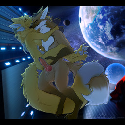 against_surface against_wall animal_genitalia animal_penis anthro balls breasts canine_genitalia canine_penis claws entwined_tails female genitals knot male male/female paws penis sex sheath space space_station tail tail_coil vaginal shade_okami durandal manteia canid canine mammal maned_wolf shadekin 1:1 absurd_res hi_res