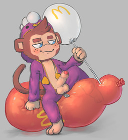 anthro balloon balloon_fetish balloon_popping balls biped blue_eyes blush cartoon_freckles foreskin freckled_face freckles genitals glans grey_background humanoid_genitalia humanoid_penis inflatable male penis poking poking_with_stick red_balloon simple_background sitting solo white_balloon young young_anthro young_male badipoki bloons_tower_defense mcdonald's ninja_kiwi nintendo pokemon dart_monkey_(bloons) drifloon generation_4_pokemon haplorhine mammal monkey pokemon_(species) primate absurd_res hi_res adult_(lore)