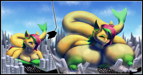 anthro areola before_and_after big_areola big_breasts big_butt biped black_border bodily_fluids body_size_growth border breast_expansion breasts butt destruction expansion female female_anthro huge_breasts huge_butt hyper hyper_breasts hyper_butt lactating macro macro_anthro macro_female milk size_transformation solo transformation cluelessmint hybrid colored comic hi_res