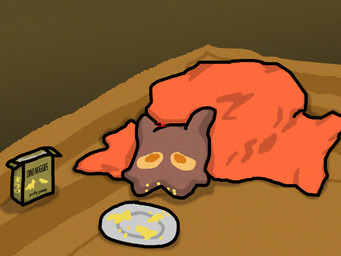ambiguous_gender bedding blanket box brown_body brown_floor brown_rug container crumbs crumbs_on_face dino_nugget food lying noise_filter on_ground orange_blanket orange_eyes orange_floor orange_head orange_rug plate rug simple_background simple_eyes solo text yellow_eyes nonassociatedidiot rain_world videocult gug_(rain_world) mammal scavenger_(rain_world) 2025 4:3 adversarial_noise artist_name colored digital_drawing_(artwork) digital_media_(artwork) english_text hi_res shaded simple_shading