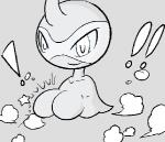 big_breasts breasts castform exclamation_point female generation_3_pokemon grey_background greyscale low_res monochrome nintendo normal_castform nude pokemon pokemon_(species) simple_background smile solo unknown_artist