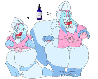 4_breasts anthro arrow_sign bedroom_eyes before_and_after big_breasts big_hands blue_body blue_fur blue_hair blue_nose blue_sclera blush body_size_growth bone_tag bottle bottomless bra breast_growth breasts clothed clothing collar container digitigrade dipstick_tail embarrassed featureless_crotch feet female fingers fur gloves_(marking) growth hair hand_on_breast huge_breasts huge_thighs leg_markings looking_at_viewer markings methylene_blue multi_breast narrowed_eyes on_one_leg open_mouth pawpads paws pink_bra pink_clothing pink_pawpads pink_underwear raised_tail red_collar red_tongue seductive simple_background size_transformation snaggle_tooth socks_(marking) solo standing tail tail_markings thick_thighs tied_ears toes tongue transformation underwear venus_figure white_background white_eyes wide_hips pitzspecial nintendo pokemon offmodel_(pitzspecial) eeveelution generation_4_pokemon glaceon pokemon_(species) 2025 digital_media_(artwork) hi_res mixed_media photography_(artwork) male_(lore)