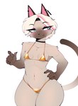 anthro bikini breasts brown_body brown_fur camel_toe clothed clothing ear_piercing ear_ring eyeshadow facial_piercing female freckled_face freckles front_view fur gold_bikini hair hand_on_hip makeup micro_bikini nipple_outline nose_piercing nose_ring partially_clothed_female piercing pink_eyeshadow ring_piercing simple_background skimpy small_breasts solo standing swimwear tan_body tan_fur thick_thighs two-piece_swimsuit white_background white_hair wide_hips berrypunchz golden_week nea_(berrypunchz) domestic_cat felid feline felis mammal siamese absurd_res hi_res