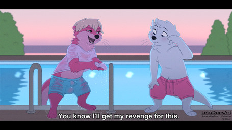 accident accidental_exposure anthro biped black_bars blush bulge clothed clothed_anthro clothed_male clothing detailed_bulge duo feet fingers front_view fur hair male outside pink_body pink_fur pink_tail skimpy standing tail toes translucent translucent_clothing wet wet_clothing white_body white_fur white_tail letodoesart ottah pebble_(letodoesart) mammal mustelid otter 16:9 2024 digital_drawing_(artwork) digital_media_(artwork) hi_res letterbox widescreen