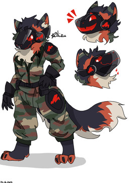 anthro armor belt boofy(the_protogen) clothing gloves handwear laugh machine male male/male military_uniform nina(artist) open_mouth pupils smile solo tail uniform canid canine fox mammal protogen invalid_tag shiny_(disambiguation) hi_res model_sheet