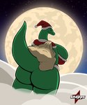 anthro big_breasts big_butt bottomless breasts butt clothed clothing detailed_background female holidays huge_breasts hyper hyper_breasts solo tail thick_thighs snapps christmas santa_claws reptile scalie snake 5:6 animated animated_png hi_res loop short_playtime