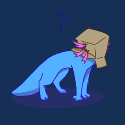 2_toes acting_like_a_cat all_fours ambiguous_gender blue_body blue_tail box box_on_head cardboard cardboard_box container feet gills humor question_mark simple_background solo tail toes transparent_background cycletail rain_world videocult rivulet_(rain_world) slugcat 1:1 alpha_channel hi_res meme