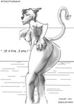 anthro areola bangs bent_over breasts claws female fingernails humanoid_pointy_ears long_tail looking_at_viewer looking_back mohawk nails nipples nude solo standing tail text thick_thighs wide_hips harpseal lila_ambi felid feline hybrid lion lynx mammal pantherine absurd_res english_text hi_res meme monochrome