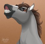 brown_eyes brown_hair eyebrows eyewear feral flehmen_response grey_body hair male markings simple_background solo sunglasses teeth white_markings year jenery dallas_prairiewind equid equine horse mammal 2020 absurd_res hi_res