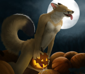animal_genitalia animal_penis anthro bodily_fluids canine_genitalia canine_penis cum cumshot ejaculation erection eyes_closed food forest forest_background fruit fur genital_fluids genitals holidays jack-o'-lantern kneeling knot knotting light looking_pleasured male moon moonlight nature nature_background nipples nude orgasm_face outdoor_nudity outside penetration penis plant pumpkin pumpkin_fucking pumpkin_patch raised_tail solo tail tongue tongue_out tree djano canid canine fox mammal swift_fox true_fox hi_res