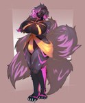 2_tails abstract_background anthro big_breasts breasts clothing fluffy fluffy_tail fur grey_body grey_fur half-shaved_head herm intersex inverse_eyes multi_tail scales solo standing swimwear tail thick_thighs ventral_scales conekodraws linkie_(thatdoggolinkie) canid canine humanoid mammal hi_res sketch
