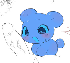 anthro anthro_focus biped blue_body blue_eyes blush chibi disembodied_penis duo female female_anthro female_focus genitals glans heart_pupils heart_symbol humanoid_genitalia humanoid_penis looking_at_genitalia looking_at_penis male male/female monotone_body offscreen_male open_mouth penis plantigrade side_view simple_background size_difference smaller_anthro smaller_female solo_focus white_background aellaellae mochikuma_(seuppi) bear mammal 2025 absurd_res cropped digital_drawing_(artwork) digital_media_(artwork) hi_res partially_colored shaded sketch soft_shading