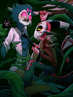 2_horns against_surface against_wall alternate_costume alternative_fashion anthro bdsm blood blood_on_clothing blood_on_hand blood_on_knife blood_on_leg blush bodily_fluids bondage bottomwear bound captured cheek_tuft clothed clothing clothing_pull cosplay dominant dominant_male duo eye_contact eyewear facial_tuft feathers fist fluffy fluffy_chest fuzzy glasses green_tentacles green_vines grey_body grey_feathers half-closed_eyes head_tuft helpless holding_knife holding_object holding_weapon horn imminent_sex kneeling knife knife_in_wall knife_play larger_sub looking_at_another looking_at_partner looking_down male male/male mask multi_eye narrowed_eyes necktie necktie_pull nervous nervous_sweat on_ground open_clothing open_mouth open_shirt open_topwear pants plant pupils red_body red_eyes restrained restrained_arms restrained_by_tentacles restraints scared scaroused scary shirt size_difference skinny spade_tail submissive submissive_male sweat tail tentacle_around_arm tentacle_around_leg tentacle_around_waist tentacles tentacles_everywhere threatening topwear torn_bottomwear torn_clothing tuft vine_bondage vines weapon wearing_glasses white_pupils wide_eyed yellow_eyes golm_0000 friday_the_13th_(series) hellaverse helluva_boss blitzo_(helluva_boss) jason_voorhees stolas_(helluva_boss) avian bird demon imp owl owl_demon hi_res