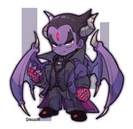 black_hair clothing fingerless_gloves gloves hair handwear horn looking_at_viewer male membrane_(anatomy) membranous_wings necktie not_furry purple_body purple_skin simple_background solo suit wings kotorai tekken devil_kazuya kazuya_mishima demon demon_humanoid humanoid signature