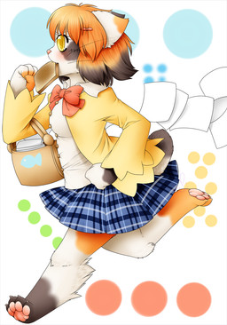 anthro bread clothed clothing eat_and_run female food fur hair running simple_background solo standing toast lovelesskiax felid mammal hi_res