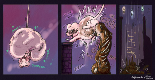 ambiguous_gender blush bone death digestion disposal feces feral feral_pred pooping purple_body scat_disposal size_difference skull smaller_pred translucent translucent_body vore conditional_dnp foxyoreos gyrotech rain_world videocult yoku_(gyrotech) lantern_mouse_(rain_world) slugcat absurd_res hi_res