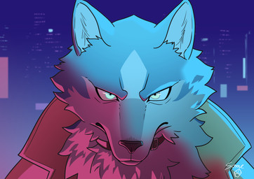 anthro blue_body blue_eyes blue_light city city_background city_skyline clothed clothing coat collar ears_up fluffy fur fur_markings lights looking_at_viewer male markings red_light snout solo standing topwear trenchcoat white_body white_fur some_(someone) brand_new_animal mythology studio_trigger shirou_ogami canid canine canis mammal mythological_creature wolf absurd_res digital_drawing_(artwork) digital_media_(artwork) hi_res