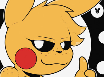 anthro black_eyes black_nose cheek_spots closed_smile eyebrows eyelashes female fingers freckles gesture hair hand_gesture looking_at_viewer mouth_closed pupils red_cheeks smile solo thumbs_up white_pupils yellow_body luanctoons nintendo pokemon lucky_(luanctoons) generation_1_pokemon mammal pikachu pokemon_(species) 2026 absurd_res digital_media_(artwork) hi_res