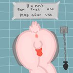 anthro anus balls butt buttplug buttplug_attached_to_wall erection fur genitals glory_hole male pink_body pink_fur plug_(sex_toy) plug_after_use plug_when_not_in_use public_use sex_toy sign solo text through_wall drpepperscalie lagomorph leporid mammal rabbit 1:1 absurd_res english_text hi_res