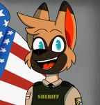 american_flag anthro biped black_eyebrows black_mouth black_necktie black_nose blue_eyes brown_body brown_clothing brown_countershading brown_fur brown_hair brown_markings brown_topwear brown_tuft brown_vest bulletproof_vest cheek_tuft clothed clothed_anthro clothed_male clothing countershade_face countershade_fur countershade_neck countershading ears_up eyebrow_through_hair eyebrows facial_tuft flag_patch front_view fur hair male male_anthro markings necktie no_pupils open_mouth open_smile patch_(fabric) police police_officer police_uniform red_inner_ear red_tongue sheriff smile solo tan_body tan_clothing tan_countershading tan_shirt tan_topwear teeth text tongue topwear translucent translucent_hair tuft uniform united_states_of_america vest white_text yellow_text chokovit_(artist) jay_shepherd canid canine canis domestic_dog german_shepherd herding_dog mammal pastoral_dog 2017 bust_portrait colored digital_drawing_(artwork) digital_media_(artwork) english_text hi_res portrait