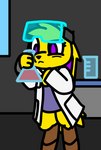 anthro beaker boots brown_boots brown_clothing brown_footwear clothing coat eyewear female footwear glasses lab_coat laboratory_equipment laboratory_glassware purple_clothing purple_shirt purple_topwear safety_glasses scientific_instrument shirt shoes solo topwear chocodraws_1273 nintendo pokemon eeveelution generation_1_pokemon jolteon pokemon_(species) low_res