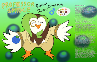 biped bottomwear clothing description eyes_closed eyewear food fruit holding_object male monocle oran_berry pants plant pokemon_berry simple_background solo standing suit suit_jacket text wings tepigfan101 nintendo pokemon pokemon_mystery_dungeon spike_chunsoft professor_spruce_(tepigfan101) avian bird dartrix generation_7_pokemon pokemon_(species) 2026 absurd_res digital_media_(artwork) english_text hi_res model_sheet