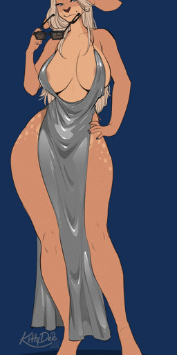 5_fingers anthro areola areola_slip big_breasts biped breasts cleavage clothed clothed_anthro clothed_female clothing cocked_hip countershade_torso countershading dress dress_only eyewear female fingers front_view fur glasses hair hand_on_hip hooves huge_breasts looking_at_viewer sideless_dress simple_background small_waist smile solo spots spotted_hips standing sunglasses tan_body tan_hair thick_thighs transparent_background wide_hips kittydee lola_buckhart cervine deer mammal sika_deer 2026 alpha_channel digital_drawing_(artwork) digital_media_(artwork) hi_res