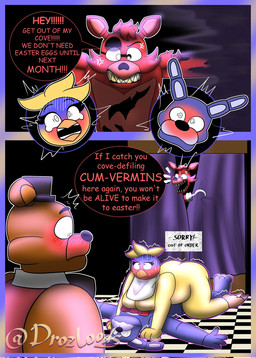 angry anthro audience blush caught_in_the_act curtains drozdude duo embarrassed female female_penetrated first_person_view group holidays humor inside male male/female male_penetrating male_penetrating_female multiple_angles obscured_sex penetration penile penile_penetration penis_in_vagina public sex speech_bubble stage suggestive text vaginal vaginal_penetration yelling drozloods easter five_nights_at_freddy's scottgames bonnie_(fnaf) chica_(fnaf) foxy_(fnaf) freddy_(fnaf) avian bear bird canid canine chicken fox galliform lagomorph leporid mammal phasianid rabbit colored comic digital_media_(artwork) hi_res shaded