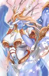 anthro big_breasts blonde_hair blush breasts dragon duel_monster feathered_wings feathers featureless_crotch female hair hi_res horn konami mythological_creature mythological_scalie mythology passionpit777 saffira_queen_of_dragons scalie smile solo tail wings yu-gi-oh!