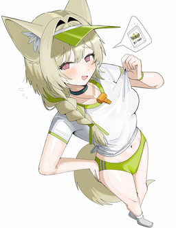 blonde_hair bottomwear braided_hair breasts choker clothing female footwear hair high-angle_view jewelry looking_at_viewer navel necklace shirt shoes shorts simple_background solo standing tail topwear white_background white_clothing white_shirt white_topwear spamham arknights hypergryph studio_montagne beanstalk_(arknights) animal_humanoid canid canid_humanoid humanoid mammal mammal_humanoid 2026 absurd_res digital_media_(artwork) hi_res