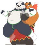2022 anthro belly big_belly black_body bulge clothed clothing duo emboar generation_5_pokemon generation_6_pokemon gumpang0 hi_res kemono male male/male navel nintendo orange_body overweight overweight_male pangoro pokemon pokemon_(species) white_body