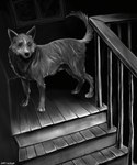 ambiguous_gender animated canid canine canis creepy domestic_dog eldritch_abomination epilepsy_warning feral fingers fur hi_res mammal monochrome nightmare_fuel quadruped qwertfx short_playtime solo stairs tail teeth
