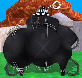 anthro big_breasts big_butt black_body breasts butt chain collar female huge_breasts huge_butt hyper hyper_breasts hyper_butt looking_back motion_lines musk presenting presenting_hindquarters scar smile solo spiked_collar spikes thought_bubble twerking mechaclank mario_bros nintendo gigi_(thecoatl034) chain_chomp hi_res