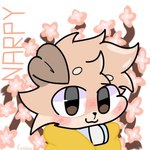 anthro black_eyes black_nose blue_collar blush blush_lines brown_body brown_fur brown_hair cherry_blossom clothed clothing collar floppy_ears flower fur hair hoodie looking_at_viewer male pattern_background plant prunus_(flower) shadow simple_background smile solo text topwear yellow_clothing yellow_hoodie yellow_topwear foxxiee narpy animal_humanoid canid canid_humanoid canine canine_humanoid canis dog_humanoid domestic_dog humanoid mammal mammal_humanoid 1:1 2024 artist_name character_name colored digital_drawing_(artwork) digital_media_(artwork) english_text flat_colors portrait signature watermark