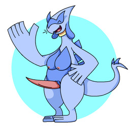 anthro biped blue_ears blue_spikes blue_tail breasts collar erection genitals intersex multicolored_body nipples penis red_nipples red_penis smile solo spiked_tail spikes spikes_(anatomy) tail tapering_penis two_tone_body two_tone_tail yellow_collar trooper3 nintendo pokemon rhenny_(rhenaudthelukark) generation_2_pokemon legendary_pokemon lugia pokemon_(species) aliasing digital_drawing_(artwork) digital_media_(artwork) hi_res