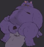 anthro balls belly big_belly bodily_fluids duo genitals male male/male moobs nipples overweight overweight_male penis purple_body simple_background small_penis solo_focus sweat smut_leo deltarune undertale_(series) seam_(deltarune) felid mammal 2024 hi_res