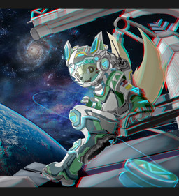 anthro armor astronaut astronaut_suit boots clothing footwear galaxy gear headgear helmet male planet shoes solo space spacecraft universe vehicle rmsdragon canid canine fox mammal absurd_res hi_res letterbox