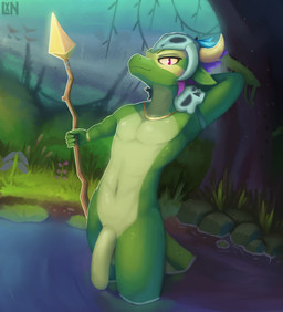 anthro big_penis bone bone_mask flaccid foreskin genitals green_body humanoid_genitalia humanoid_penis looking_at_viewer male mask navel nude outside partially_submerged penis skinny_dipping skull skull_mask solo unretracted_foreskin water lennoxicon terraria shimmered_witch_doctor witch_doctor_(terraria) lihzahrd lizard reptile scalie absurd_res hi_res