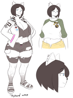 anthro big_breasts biped black_hair blue_eyes breasts cleavage closed_smile clothed clothed_anthro clothed_female clothing collarbone eyebrow_through_hair eyebrows eyelashes female fur hair hand_in_pocket huge_breasts looking_aside looking_at_viewer mouth_closed navel pockets side_view simple_background smile solo spiked_jacket translucent translucent_hair white_background white_body white_fur theycallhimcake maggie_applebee canid canine canis domestic_dog mammal 2016 digital_drawing_(artwork) digital_media_(artwork) english_description full-length_portrait half-length_portrait headshot_portrait hi_res portrait
