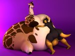 anthro backsack balls belly belly_hug big_belly big_breasts big_butt breasts butt duo female genitals huge_belly huge_butt hyper hyper_belly hyper_butt male male/female morbidly_obese obese overweight overweight_female tail anthroanim mythology milenth_drake dragon giraffe giraffid mammal mythological_creature mythological_scalie scalie 3d_(artwork) 4:3 digital_media_(artwork)