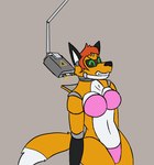 anthro battery batteryplay bikini bikini_bottom bikini_top clothing female fur green_eyes hair machine maintenance orange_body orange_fur questionable_consent red_hair solo swimwear two-piece_swimsuit g472y redd_(mechanistsvise) android canid canine fox humanoid mammal robot hi_res