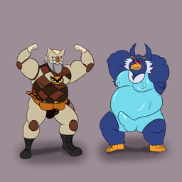 3_claws age_difference anthro armpit_tuft boomerang boots bulge claws clothing cosplay detailed_bulge duo erection flexing flexing_bicep flexing_both_biceps footwear hands_behind_head male male/male nipple_outline older_male overweight overweight_anthro overweight_male shoes simple_background smirking_at_partner tool_belt wrestling_singlet denki404 denis_damocles_(miraculous_ladybug) pen-pen_(rawk-hawpper) avian bird crested_penguin human mammal penguin rockhopper_penguin 1:1 absurd_res hi_res