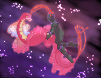animal_genitalia antennae_(anatomy) cloaca cloacal cloacal_penetration duo female feral genitals interspecies looking_at_another male male/female mantle_(mollusk) markings penetration pink_body pink_skin space spacescape star tail_tentacle flashquatsch disney elio_(pixar) pixar ambassador_questa humanoid