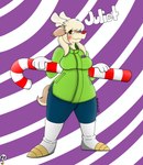 anthro blush boots candy candy_cane clothing dessert female food footwear gloves handwear nervous shoes shy solo standing dankbudgie dragon_ball dragon_ball_super juliet_the_reindeer(dankbudgie) deer mammal new_world_deer reindeer absurd_res hi_res