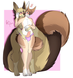 animal_genitalia animal_penis anthro assisted_exposure balls_in_underwear blue_eyes blush bulge canine_genitalia canine_penis clothing duo erection femboy genitals knot male male/male panties penis underwear wide_hips luxuria redpixie felima_(character) osiris_henschel canid canine fennec_fox fox mammal true_fox hi_res