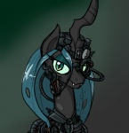 cybernetics fangs female green_eyes green_hair hair hole_(anatomy) horn long_hair looking_at_viewer machine pupils slit_pupils solo teeth reiduran friendship_is_magic hasbro my_little_pony queen_chrysalis_(mlp) arthropod borg changeling cyborg 2013